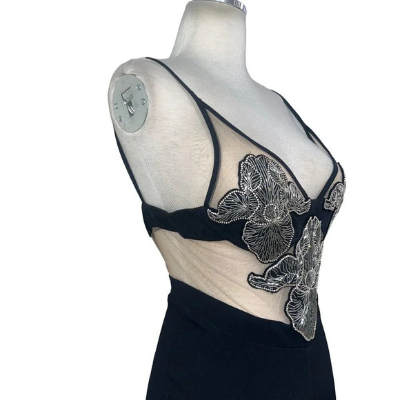 DAVID KOMA Crystal Flower Embroidered Patches Jumpsuit in Black Silver 2 New - Picture 7 of 16